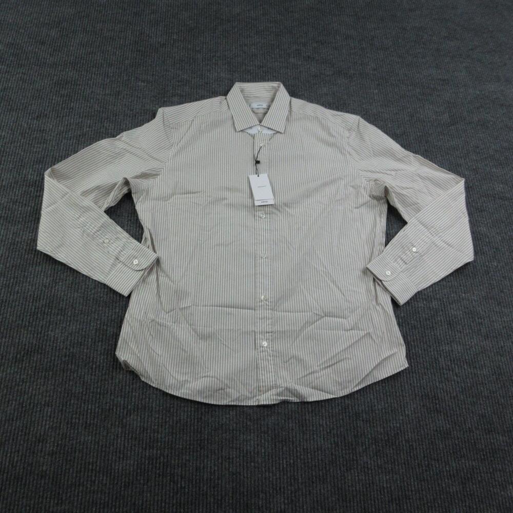 MNG Dress Shirt Mens XL White Striped Regular Fit 36/37 Point Collar NWT